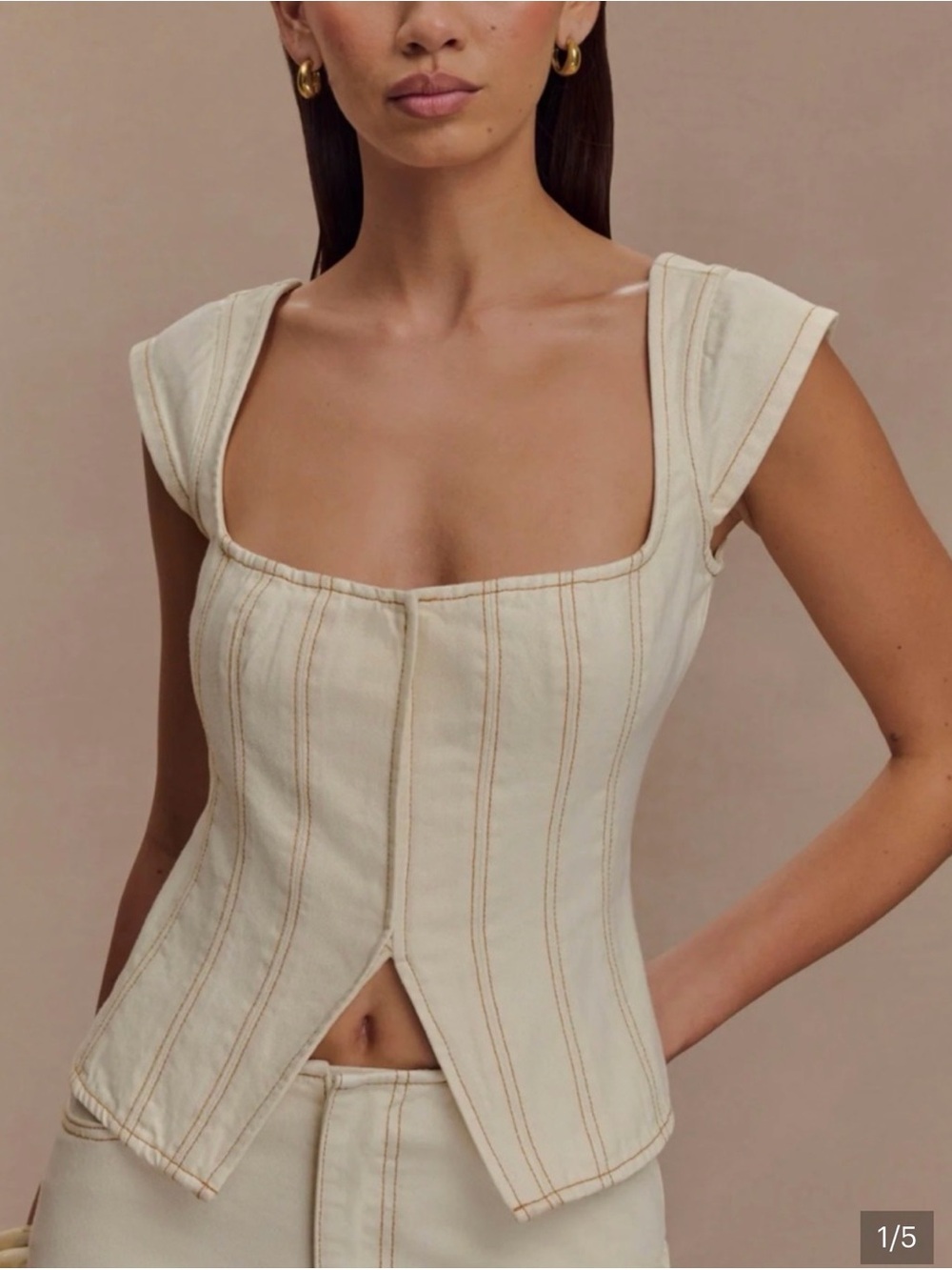 Meshki Women's Cream Square-Neck Cap Sleeve Top